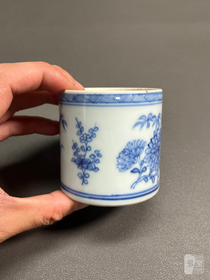 明崇祯  青花花卉纹香筒（带木盖） - 图8